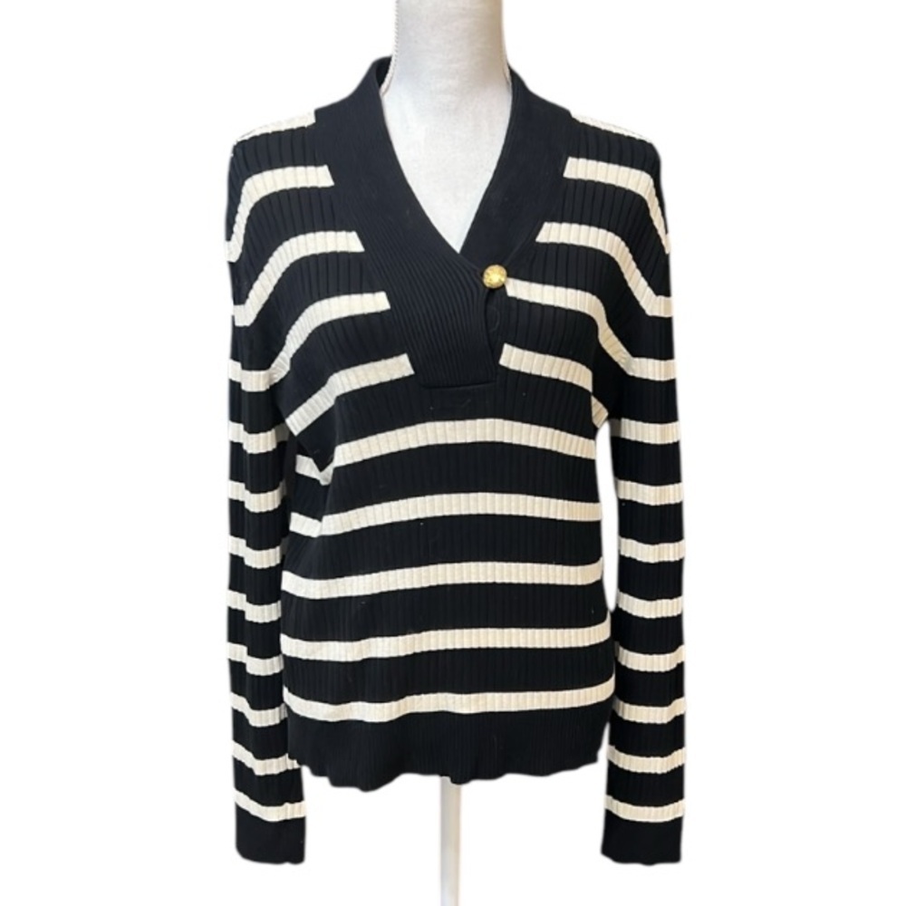 Lauren Ralph Lauren VTG Striped Cotton Sweater XL Gold Crest Button Preppy - Picture 4 of 9